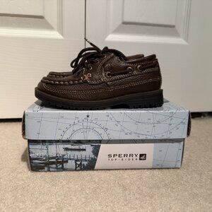 Sperry Top Sider Boys Size 11M Mini Boat Lug 3 Eye Dark Brown CB39790 EUC